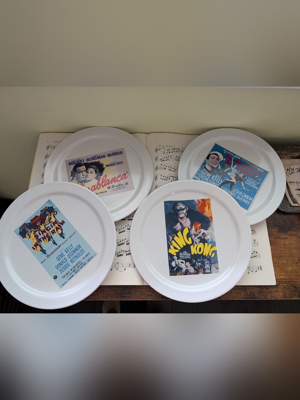 Pottery Barn tcm Vintage Movie Poster Decorative White Plate Set Of 4